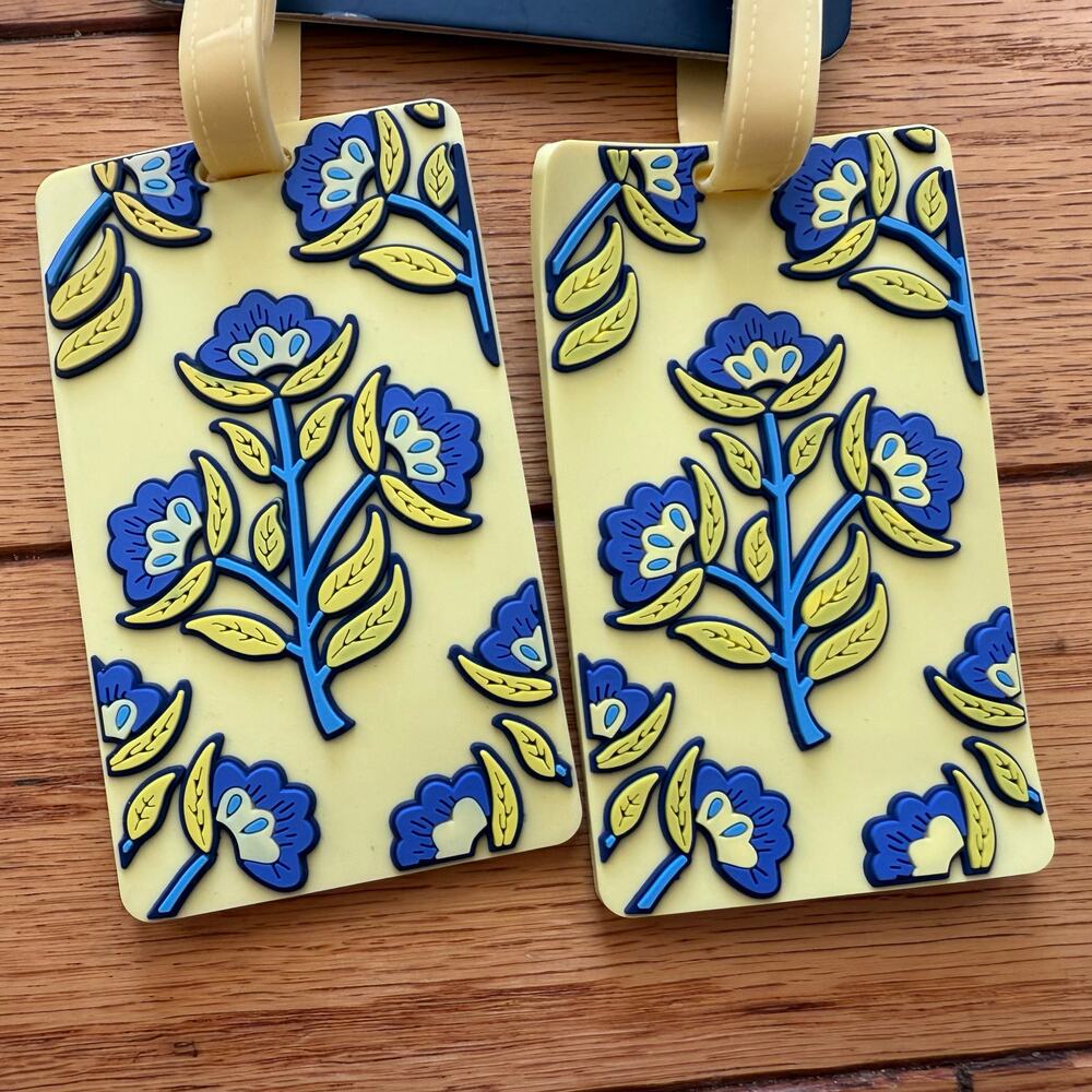 DABNEY LEE Luggage ID Tags (2) Yellow and Blue Floral NWT